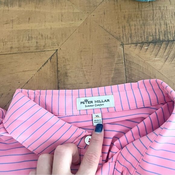 Peter Millar Summer Comfort Short Sleeve Polo Mens Size XL Pink Stripe Golf - Picture 5 of 8